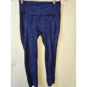 LULULEMON Leggings Like Nothing 7/8 Antique Paisley Sapphire Blue Black Size 8